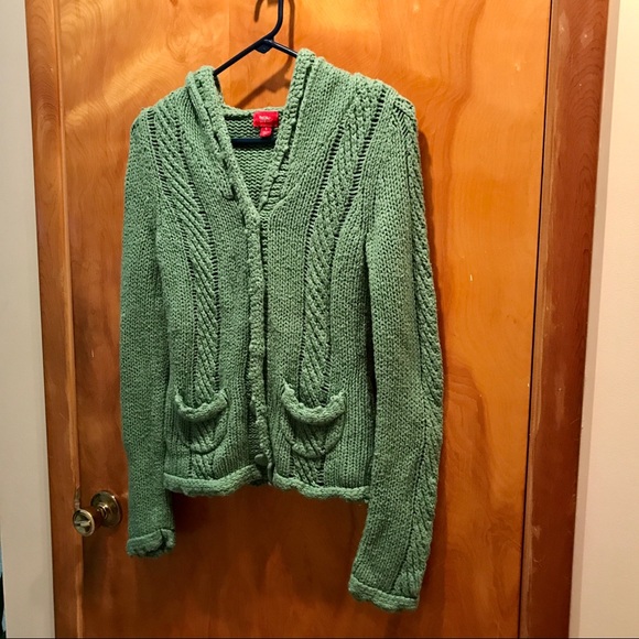 Mossino Green Button Down Hooded Sweater Cardigan - Picture 1 of 3